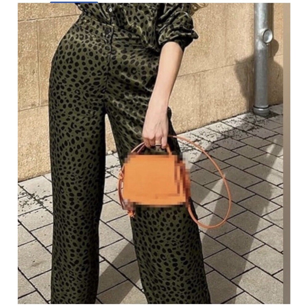 ZARA Women’s S Green Leopard Print Satin Wide Leg Pants NWT Animal Print